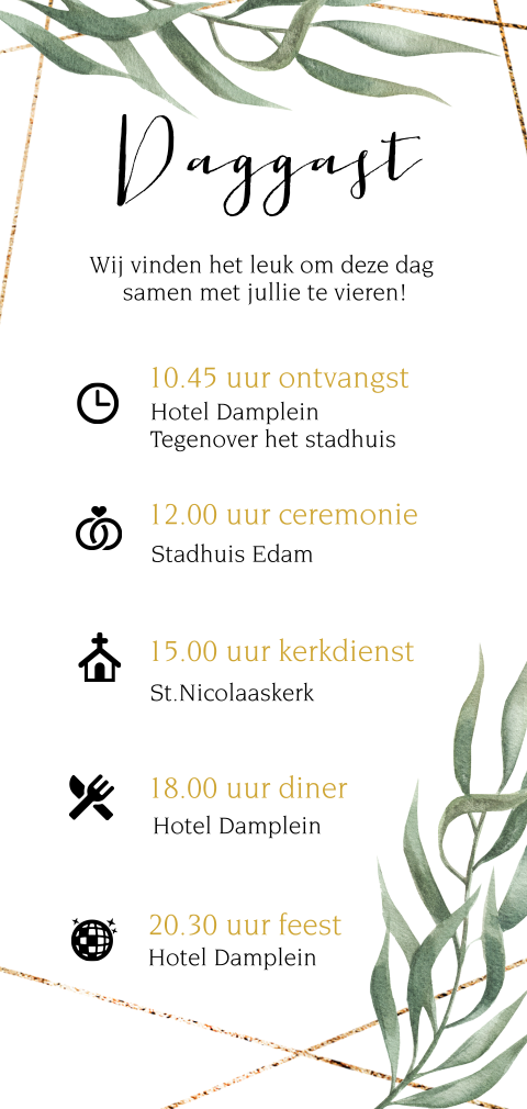 Botanische trouwkaart daggast programma groen zelf maken
