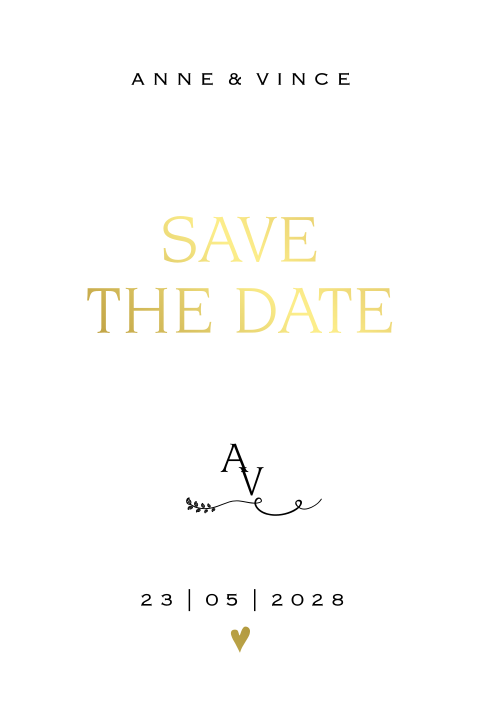 Elegant white save the date trouwkaart écht goudfolie zelf maken