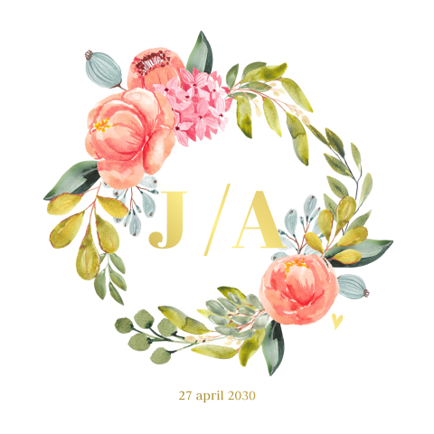 Stijlvolle trouwkaart goudfolie kader en bloemen