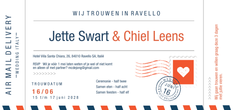 Air post boarding pass trouwkaart ticket stijl