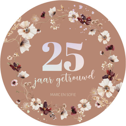 uitnodiging 25 jaar getrouwd rond met veld bloemen