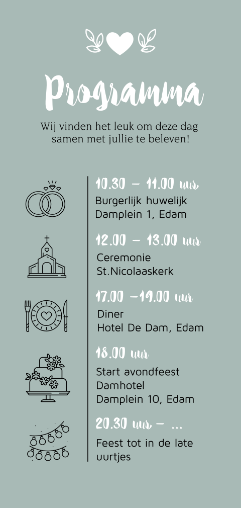 Staande programma kaart voor trouwdag zelf maken