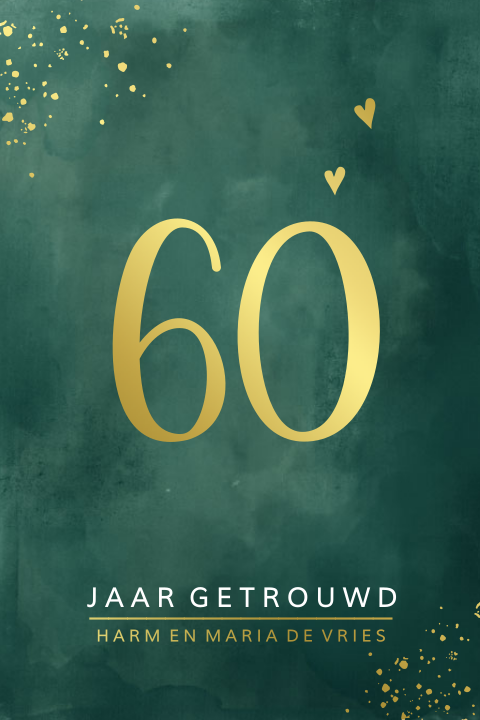 60 jaar getrouwd uitnodiging donkergroen watercolor en écht goudfolie