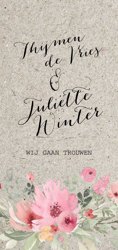 Romantische karton trouwkaart watercolor flowers