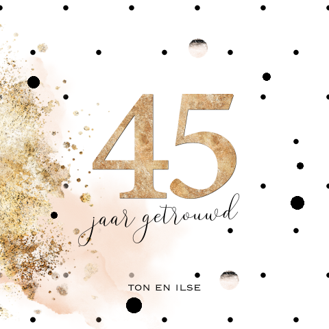 Uitnodiging 45 jarig huwelijksfeest goud look en confetti