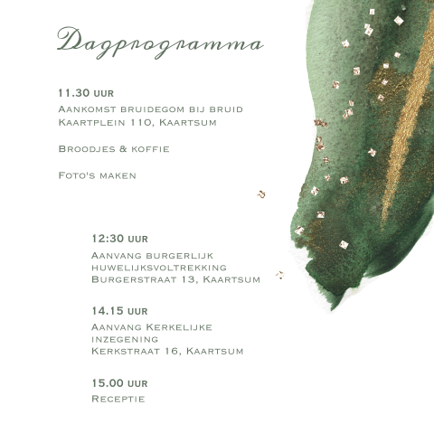 Watercolor greenery verf programmakaart trouwkaart