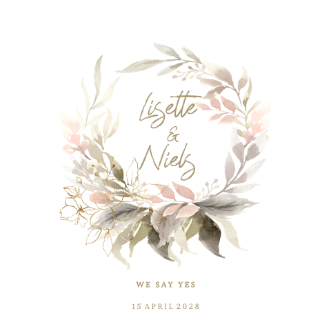 Boho Soft flowers watercolor trouwkaart blad icoontjes
