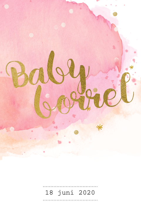 Enkele kraamkaart verf roze wolk goud folie