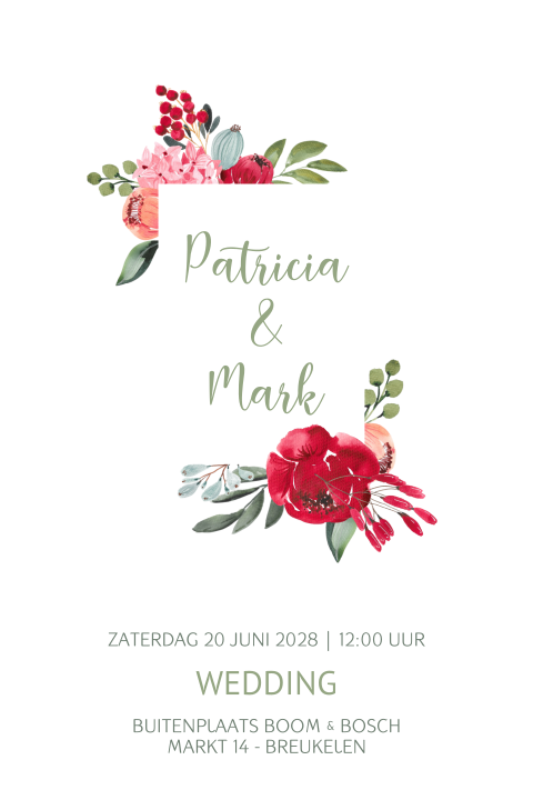 Enkele floral chic trouwkaart bonte watercolor bloemen