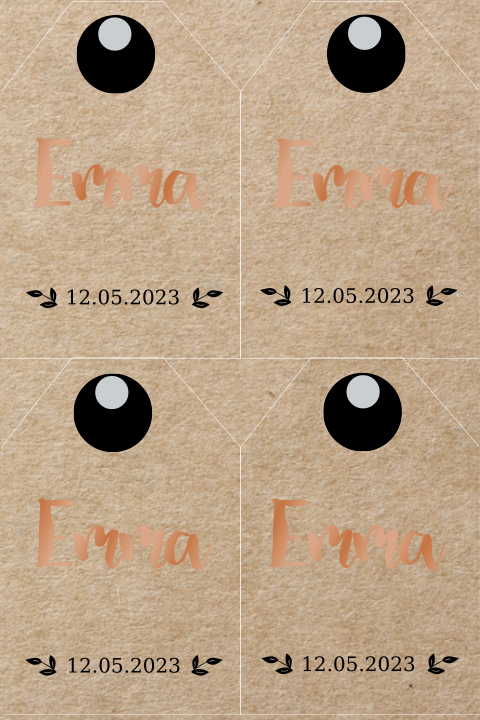 DIY langwerpig naamkaartje kraft look écht koperfolie