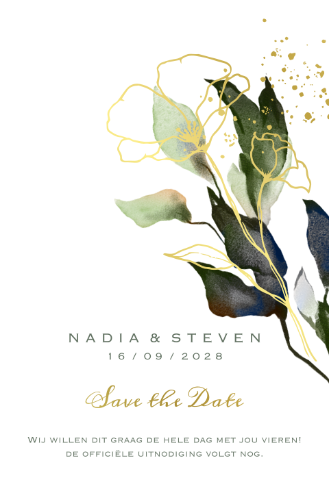 Gold greenery save the date kaart folie met watercolor blad