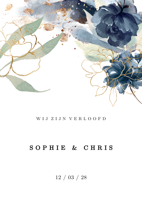 Sunset flowers verlovingskaart watercolor blauwe bloemen