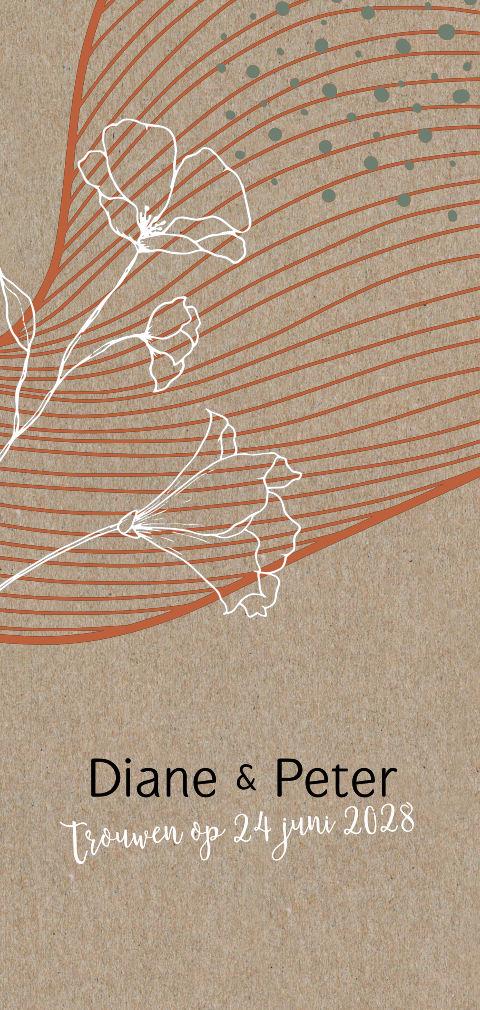 Trouwkaart abstract gedrukt op echt kraft papier