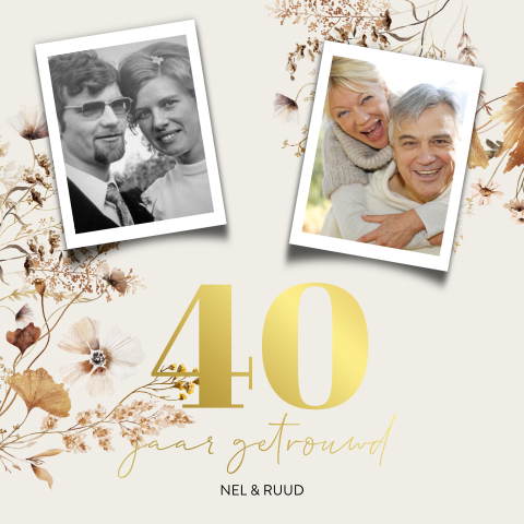 Uitnodiging foto 40 jaar getrouwd aquarel veldbloemen