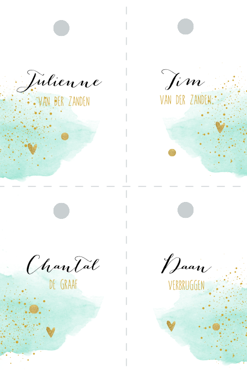DIY naamkaartje 4 gelijke delen groene watercolor