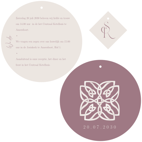 Ronde label trouwkaart
