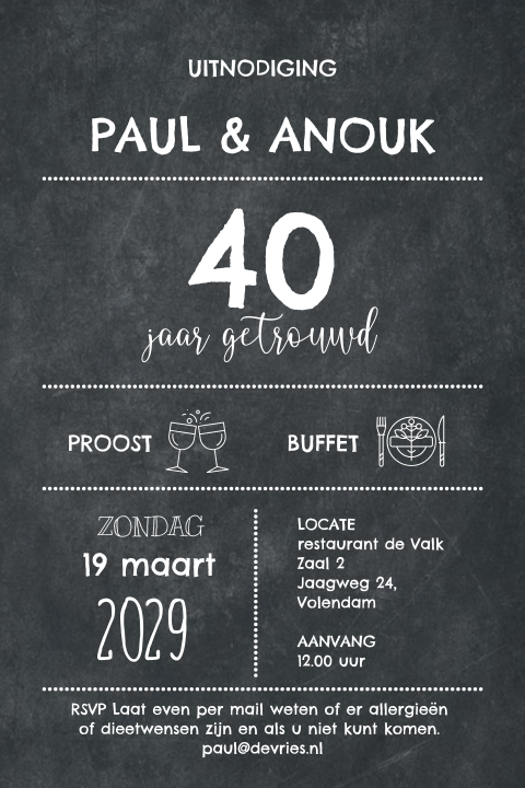 Krijtbord 40 jarig jubileum uitnodiging lijnen
