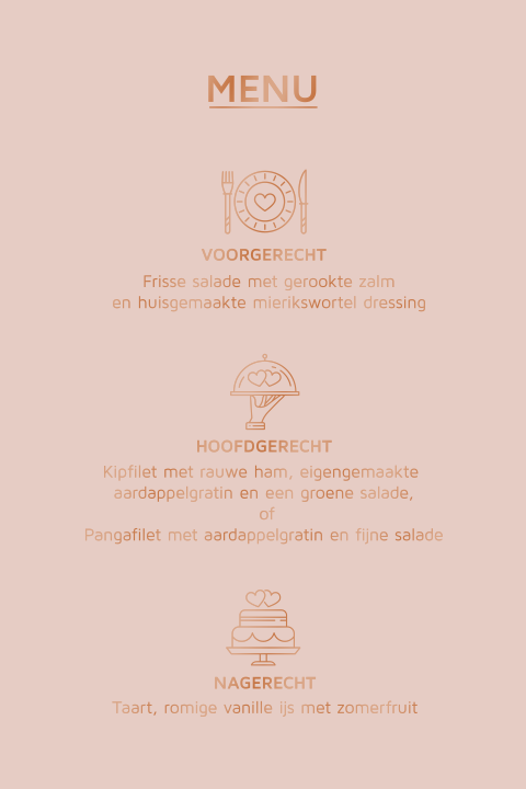 koperfolie menu drank kaart trouwen prachtige icoontjes