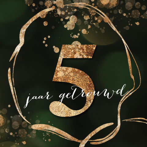 Uitnodiging 5 jubileum groen goud look spetters