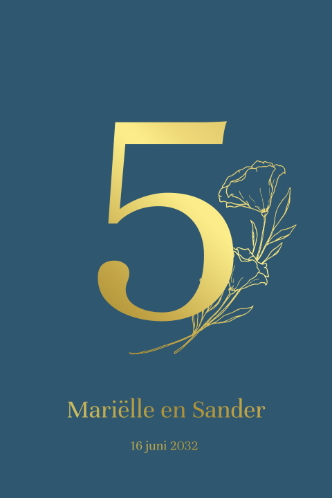 5 jaar huwelijksjubileum blauwe watercolor en bloemen