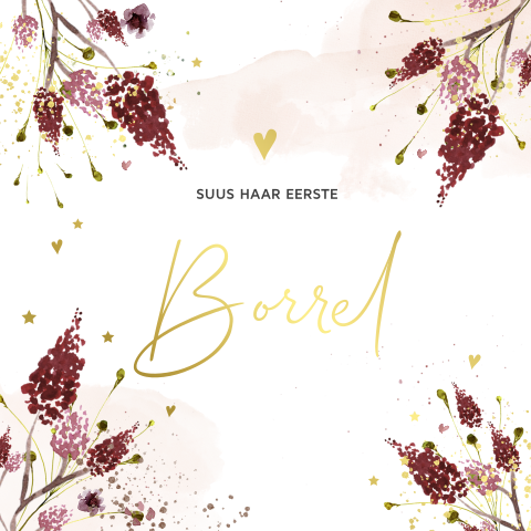Kraamborrel uitnodiging meisje hippe herfst takjes