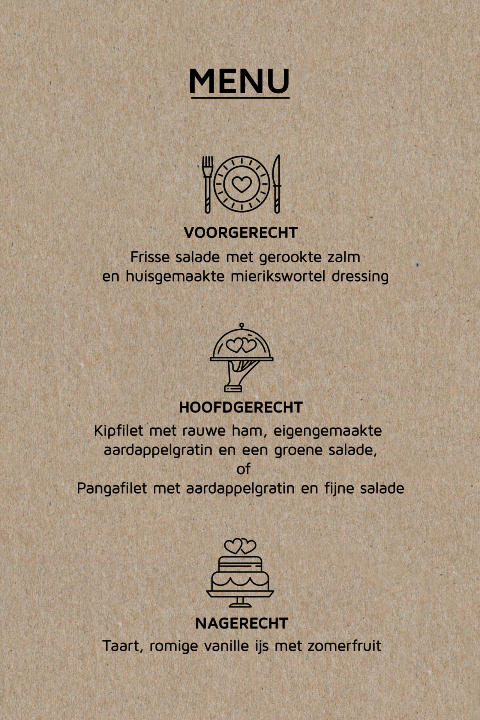 Kraft menu drank kaart trouwen prachtige icoontjes