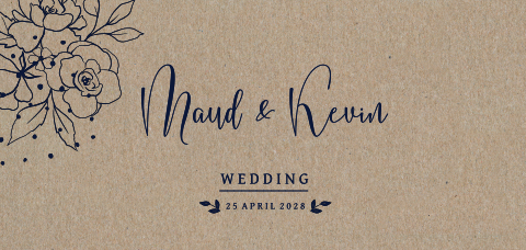 Moderne trouwkaart met bloemen gedrukt op echt kraft papier