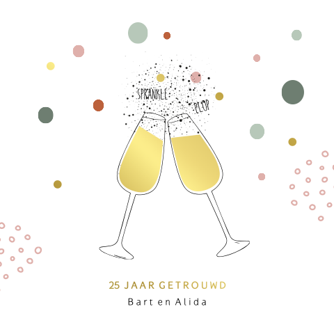 25 jaar getrouwd champagne glazen goud folie