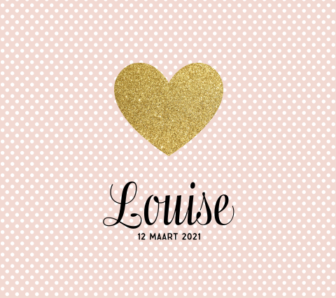 Lief stippen geboortekaartje meisje met goud look hartje