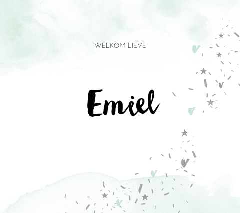 Mint groen geboortekaartje waterverf confetti jongen