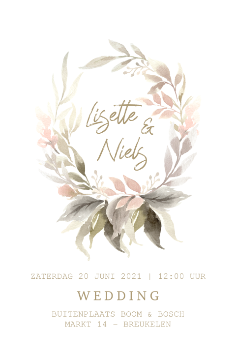 Enkele soft boho trouwkaart pastel watercolor bloemen