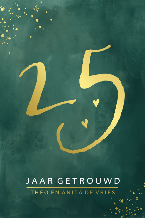 25 jaar getrouwd uitnodiging donkergroen watercolor en goudfolie