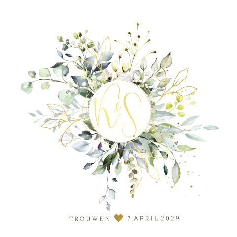 Eucalyptus trouwkaart met écht goudfolie