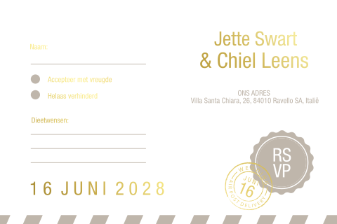 Een extra kaartje rsvp in air post stijl met folie