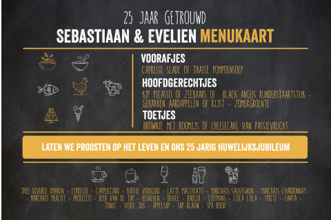 Menukaart huwelijksjubileum met leuke icoontjes
