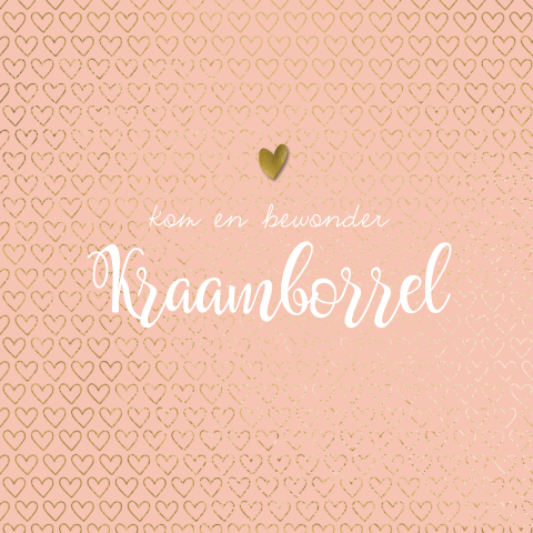 Hip kraamborrelkaartje meisje goud hartjes en roze
