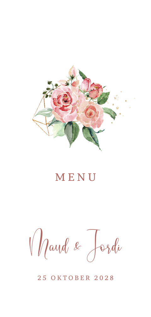Rose bloemen watercolor menukaart goudlook