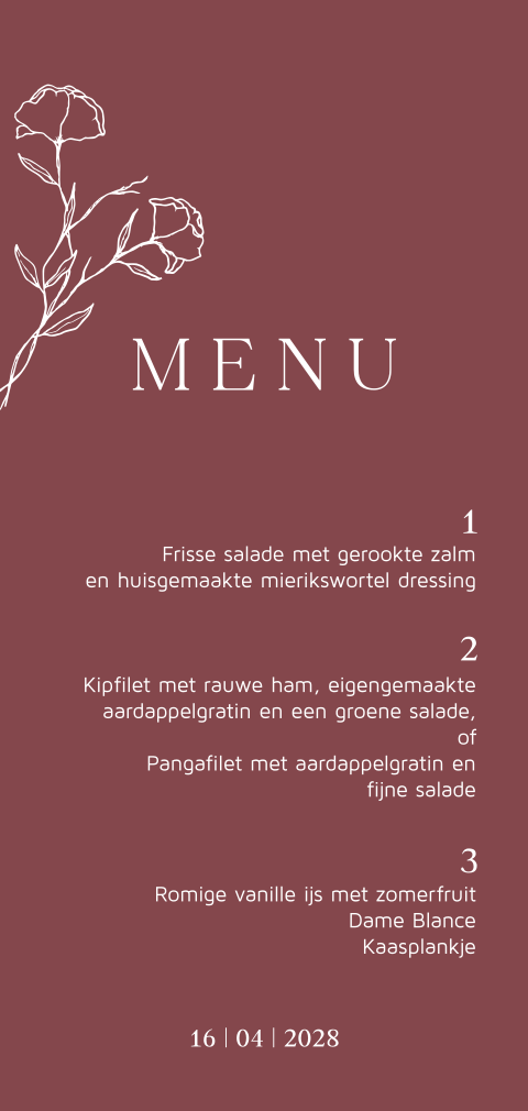 Modern clean enkele menukaart roest bruin met takje