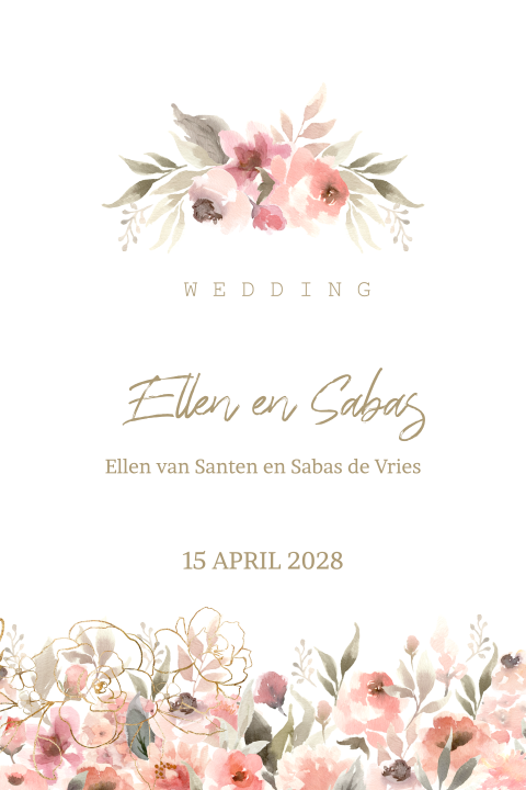 Romantische trouwkaart pastel aquarel bloemen veld