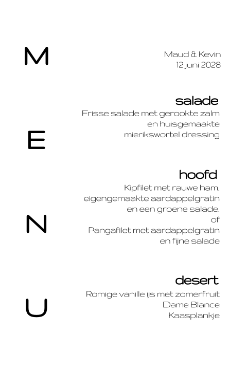 E|egant white enkele menukaart wit zelf maken