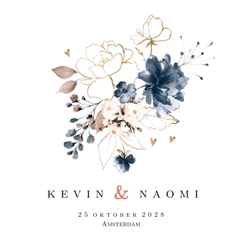 Prachtige winter blauw bloemen boeket met goud print