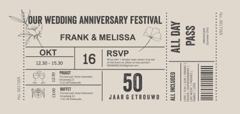 Uitnodiging ticket festival - 50 nude met veldbloem