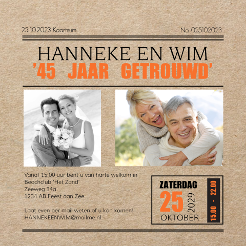 45 jarig huwelijksjubileum met kranten layout