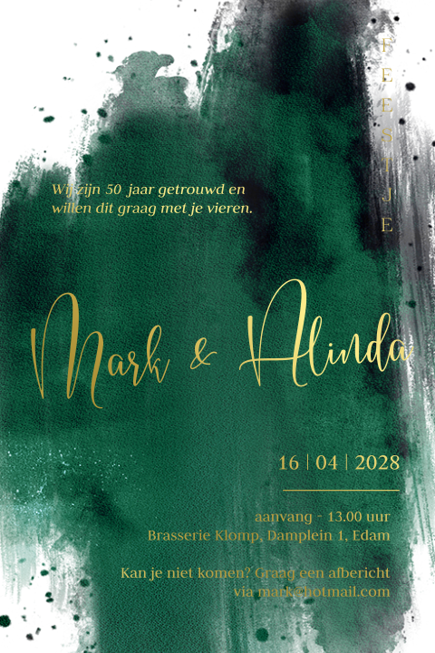 Uitnodiging 50 jaar getrouwd groene watercolor folie
