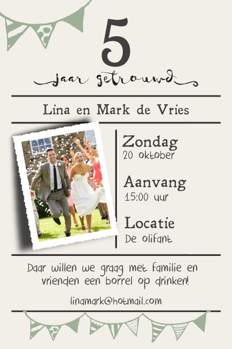 Feestelijke uitnodiging 5 jaar getrouwd slinger