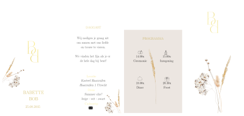 Set kaarten voor pocketfold trouwkaart met droogbloemen