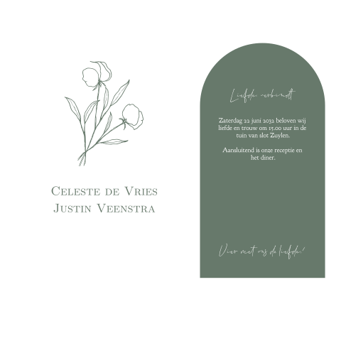Moderne insteekkaart trouwen olive green