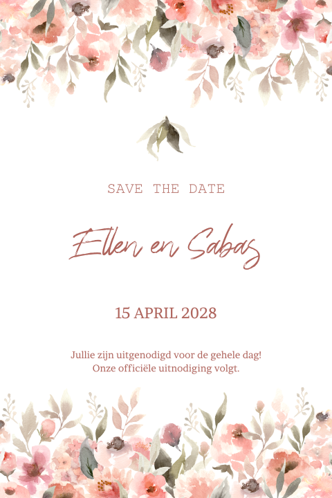 Stijlvolle save the date kaart watercolor bloemen