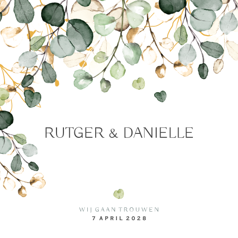 Eucalyptus watercolor leaves trouwkaart zelf maken