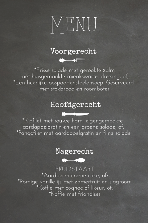 Enkele staande menukaart met krijtbord look